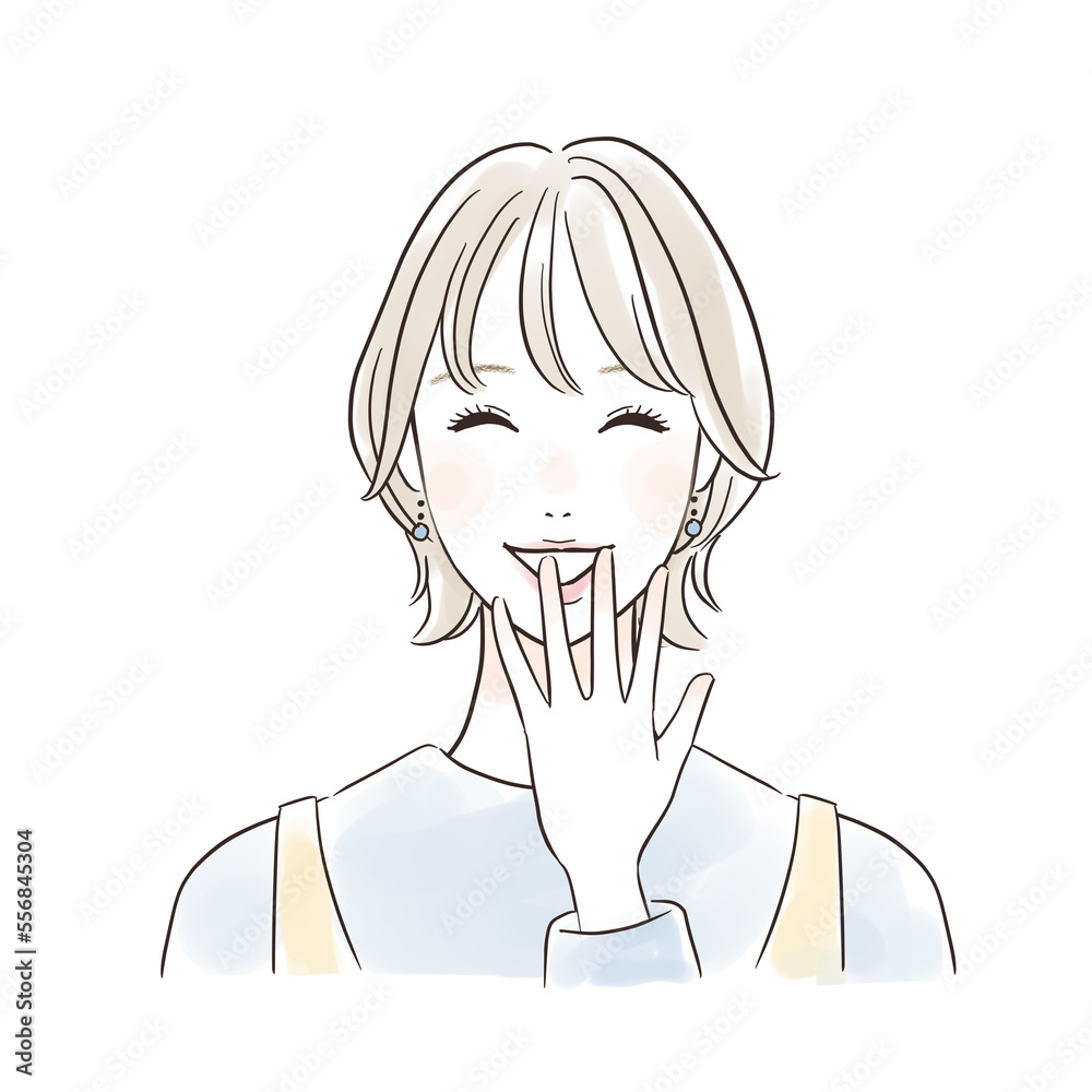 笑顔で驚く嬉しい女性　ショートボブ