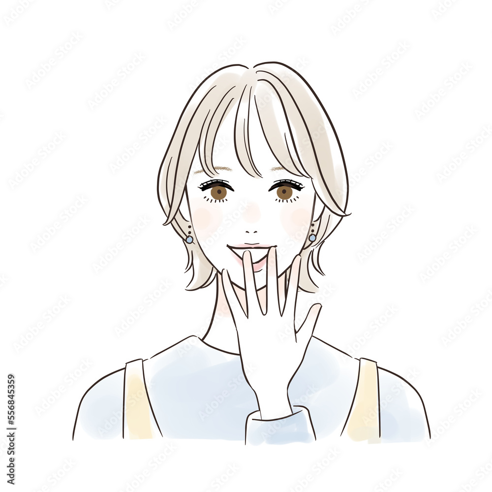 笑顔で驚く嬉しい女性　ショートボブ