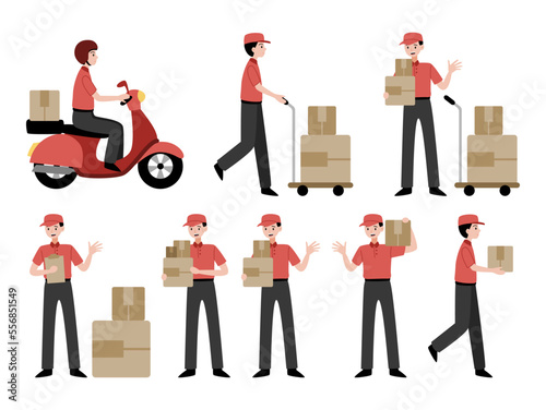 delivery courier cartoon character illustration vector flat