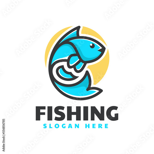 Vector Logo Illustration Fish Simple Mascot Style.