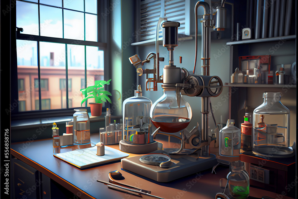 Cartoon Laboratory Science Realistic 3D Rendering National Science Day
