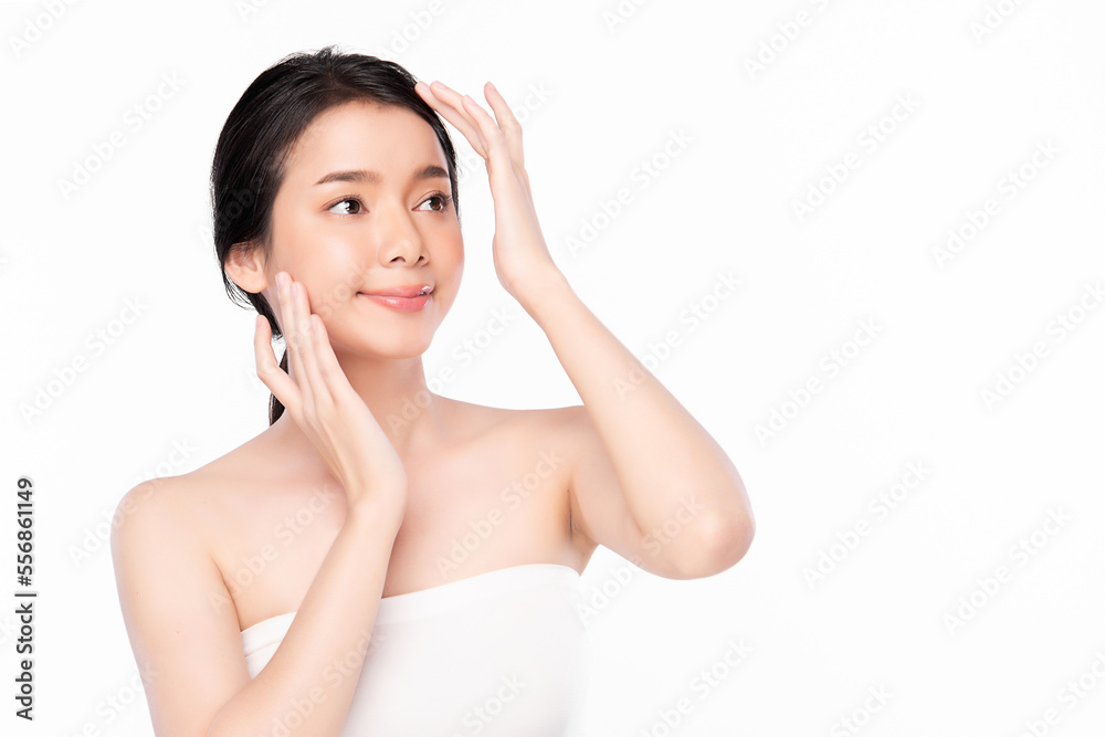 Beautiful young asian woman with clean fresh skin on white background, Face care, Facial treatment, Cosmetology, beauty and spa, Asian women portrait. Beautiful young asian woman with clean fresh skin on white background, Face care, Facial treatment, Cosmetology, beauty and spa, Asian women portrait.