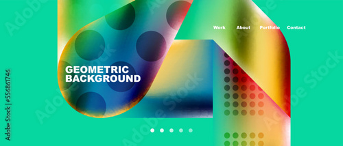 Glassmorphism landing page background template. Colorful glass shapes with metallic effect abstract composition for wallpaper, banner, background
