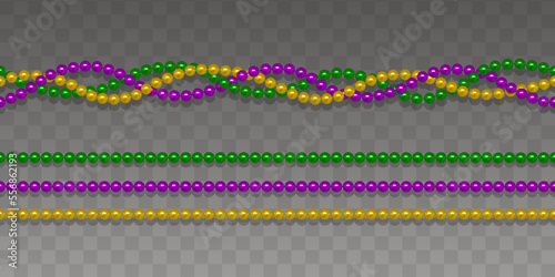 mardi gras seamless borders with yellow, green and purple pearls