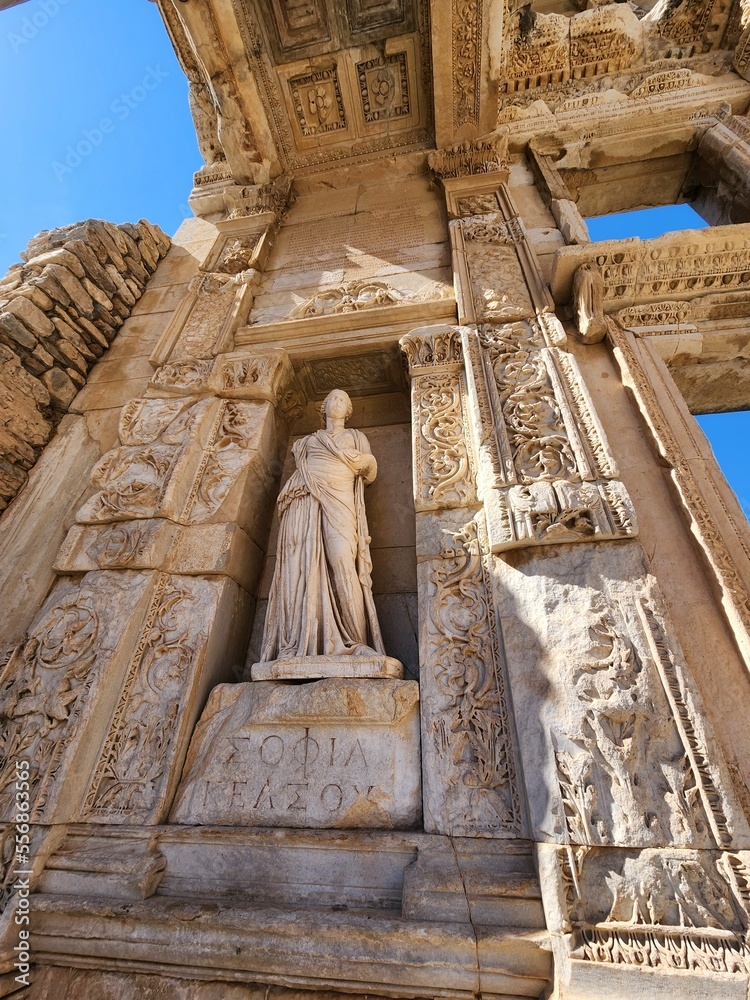 Statues adorning the façade of the Library of Celsus represent the Four