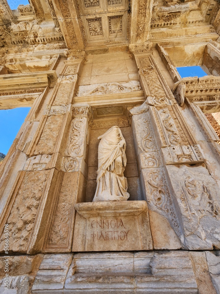 Statues adorning the façade of the Library of Celsus represent the Four