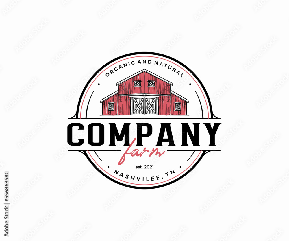 Vintage retro farm red barn logo design template Stock Vector | Adobe Stock