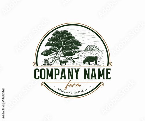 Livestock farm cow pork chicken vintage logo template