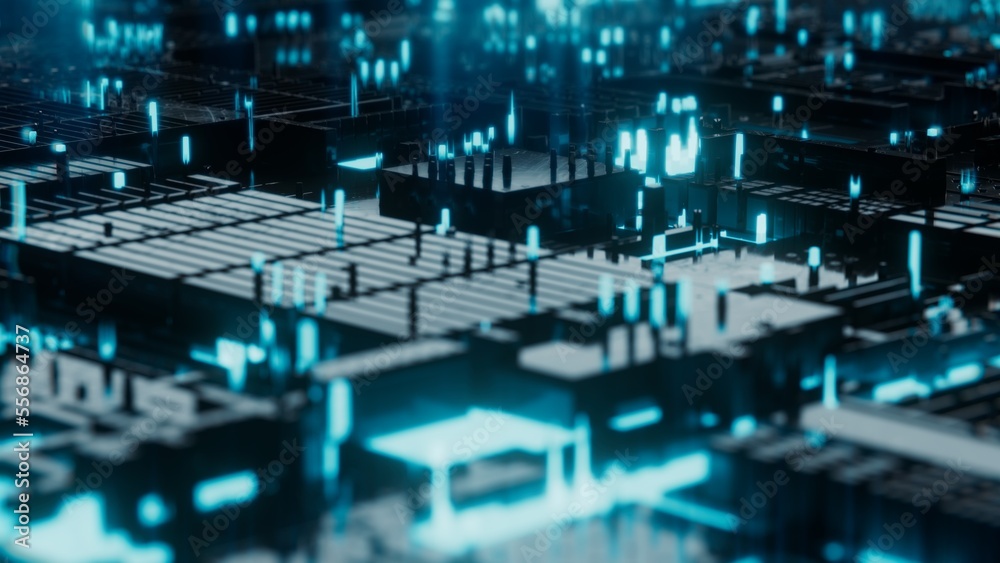Stylized Circuit Board In Blue Stylized Circuit Board In Blue