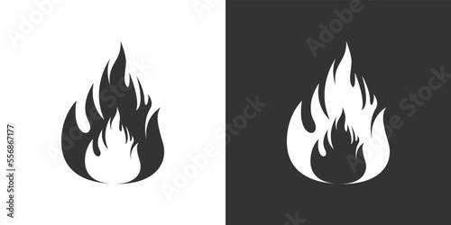 Fire flame icon. Black  minimalist icon isolated on black and white background. Fire flame simple silhouette.