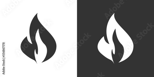 Fire flame icon. Black, minimalist icon isolated on black and white background. Fire flame simple silhouette.