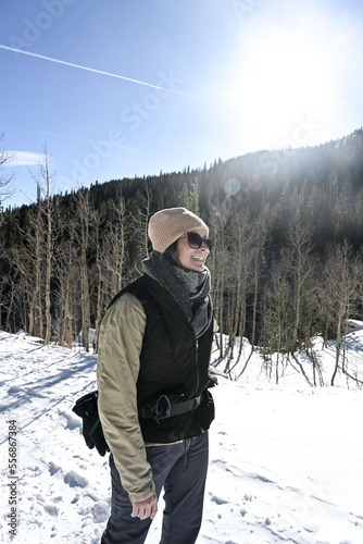 Woman hiking - Snow day in the Rocky Mountains - Boulder County, Colorado
