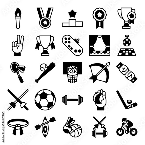 black and white sports icon set, with modern and simple style