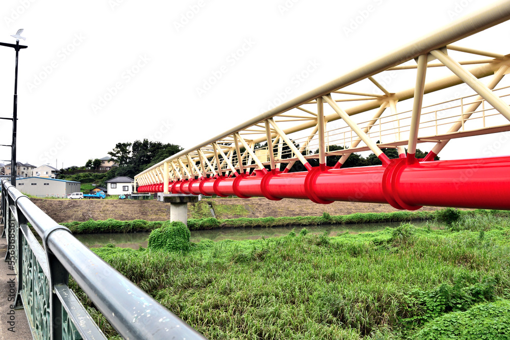 新河岸川河川敷 宮戸水管橋 新河岸川河川敷 宮戸水管橋