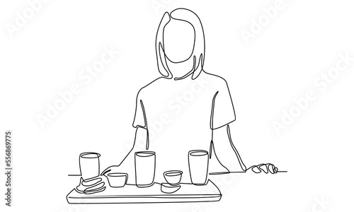 continuous line of the waiter carries food on a tray