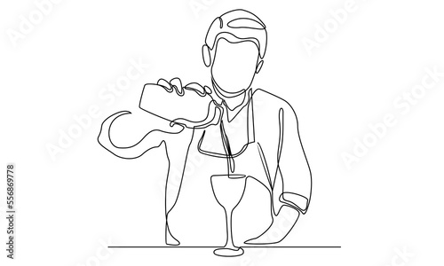 continuous line of bartender makes a cocktail