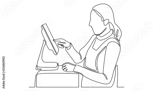 continuous line of female cashier at supermarket