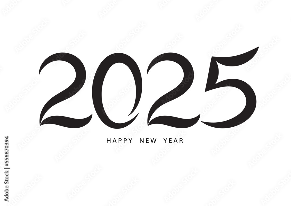 2025 happy new year black color vector, 2025 number design, 2025 year