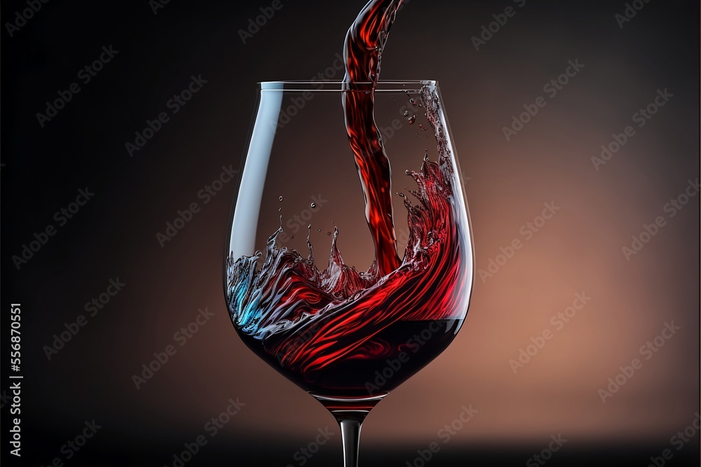 Red wine being poured into glass 3d illustration - obrazy, fototapety, plakaty 