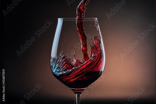 Red wine being poured into glass 3d illustration