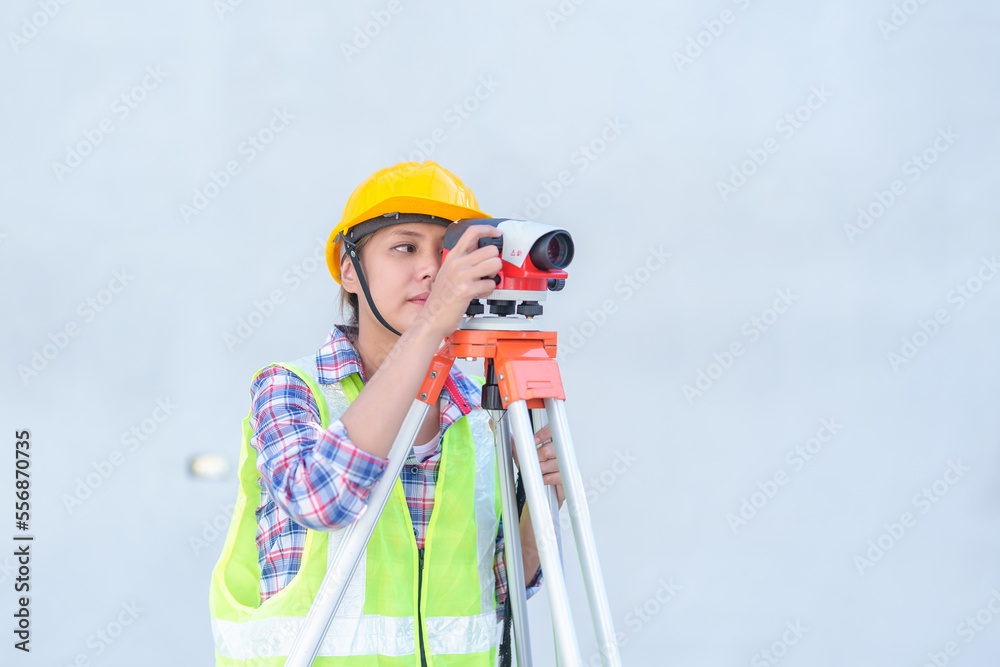 Female survey working Using Theodolite Surveying Optical Instrument for
