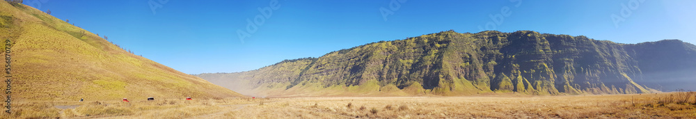 Panoramic view of Mount Bromo landscape and its surrounding