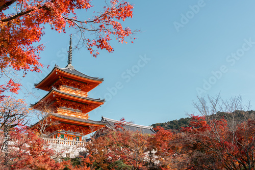 Photos Kiyomizu-dera Temple and autumn maple in Kyoto, Japan