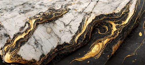 Obraz  z motywem The texture of black and white marble with gold veins. Natural pattern. Abstract 3D illustration of marble surface for backgrounds, wallpapers, photo wallpapers, murals, posters.