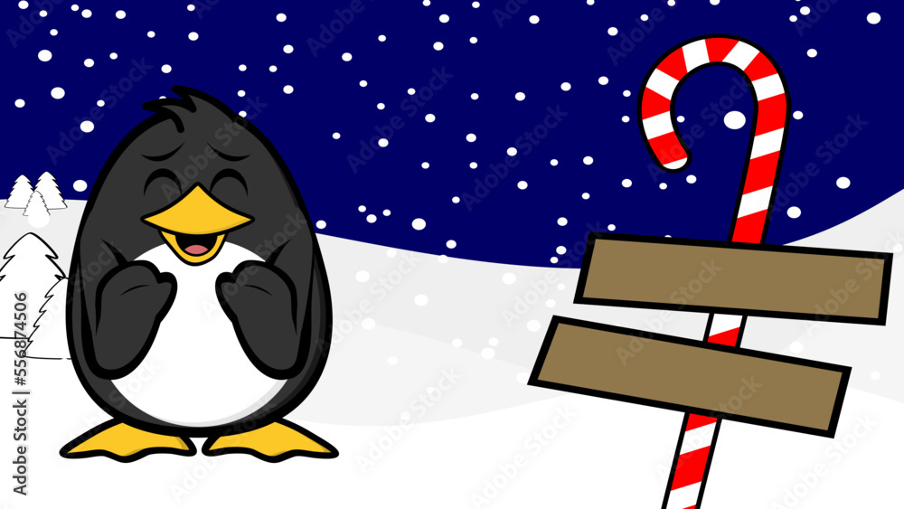 Fototapeta premium xmas penguin character cartoon christmas background postal illustration in vector format