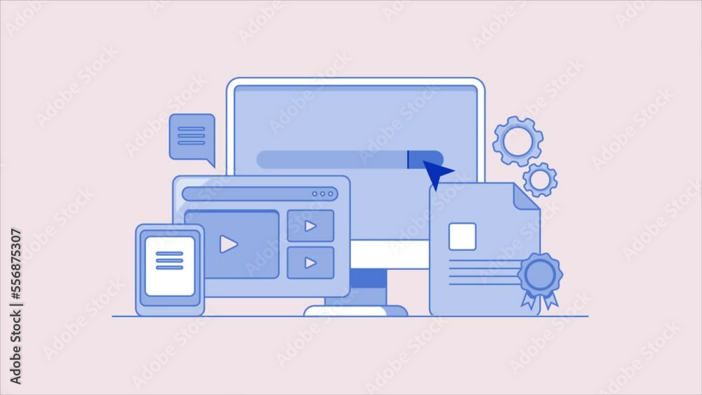 Create content strategy filled outline animation concept. Different type of content format blog website video. managing and publishing content on web.