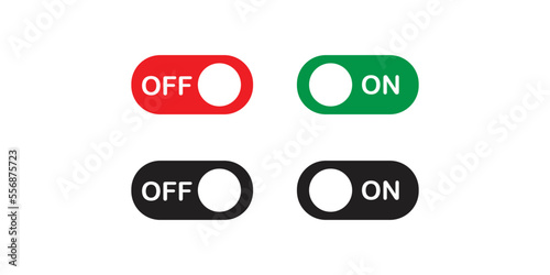 Set of buttons to turn on and off. Vector green, red and color buttons on white background for your design. 