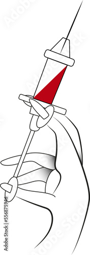 Nurse´s hand holding a syringe with blood. Medical vector concept