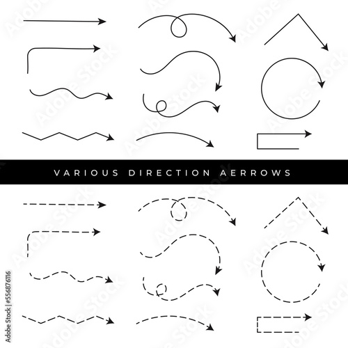 black dotted and line arrows with variations direction
