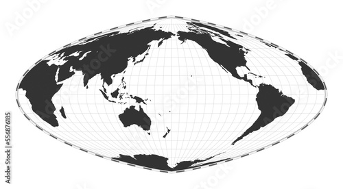 Vector world map. Boggs eumorphic projection. Plain world geographical map with latitude and longitude lines. Centered to 180deg longitude. Vector illustration. photo