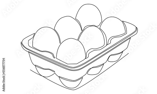 Continuous line drawing of chicken eggs in a pack