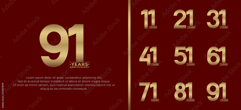 set of anniversary logo style golden color on red background for special moment set of anniversary logo style golden color on red background for special moment