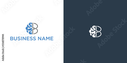 Logo with a half of letter B and brain isolated on white background. Symbol of creativity, creative idea, mind, thinking.