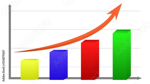  4K Statistics bars columns growth, arrow up. Finance, Business Infographic 3D animation, animated bar chart going up, profit concept, positive increase chart, arrows axis