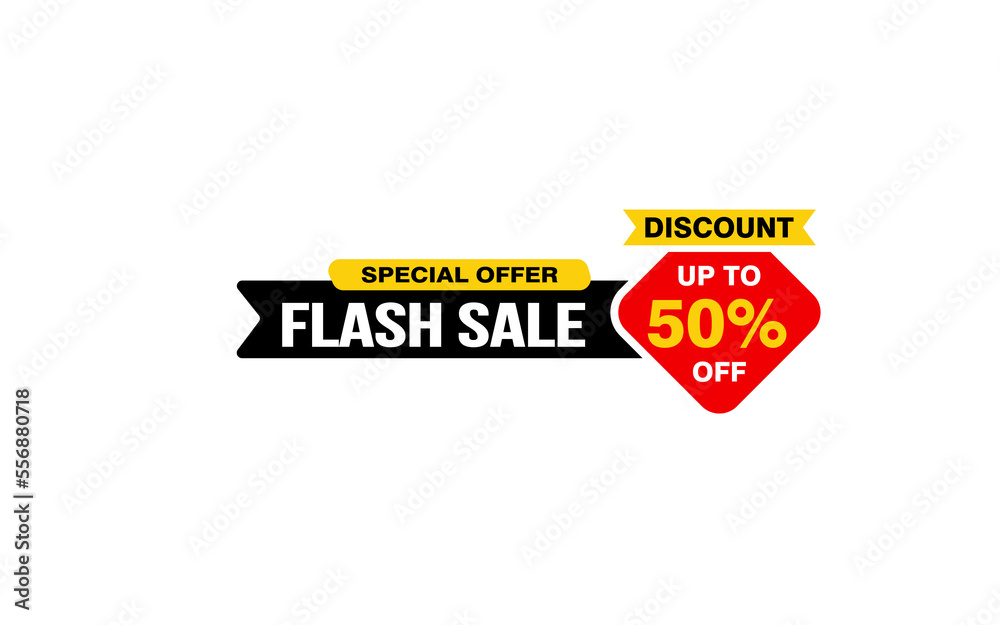 50 Percent FLASH SALE offer, clearance, promotion banner layout with sticker style.
50 Percent FLASH SALE offer, clearance, promotion banner layout with sticker style.