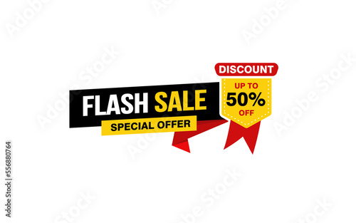 50 Percent FLASH SALE offer, clearance, promotion banner layout with sticker style. 