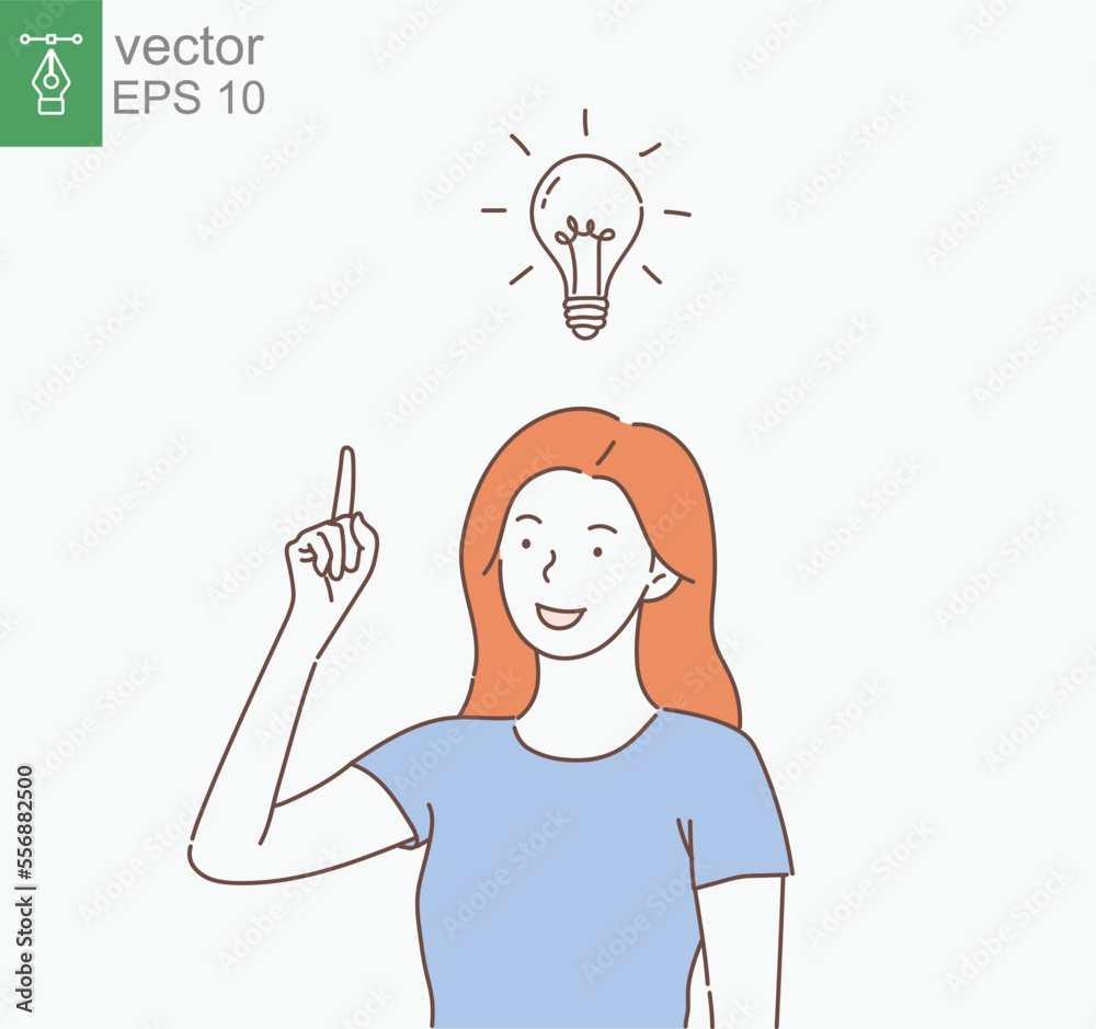 The woman, girl had a new idea, an idea in the form of a light bulb. Hand drawn style vector design illustrations. EPS 10. The woman, girl had a new idea, an idea in the form of a light bulb. Hand drawn style vector design illustrations. EPS 10.