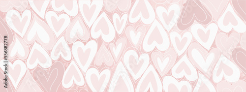 Elegant modern pink background with hearts, vector banner with copy space for valentine s day, mother s day, beauty spa salon. Contemporary pattern for design.