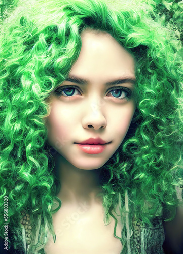 Portrait of beautiful cute girl with curly long hair