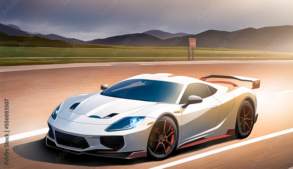 Naklejka premium Sports car on the road.Fast driving