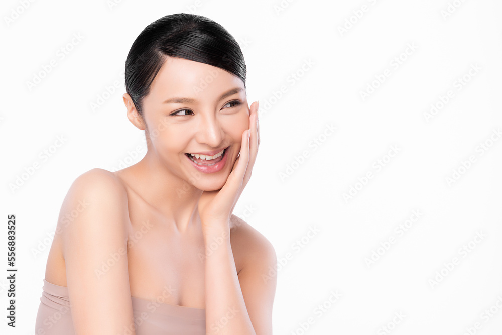 Beautiful young asian woman with clean fresh skin on white background, Face care, Facial treatment, Cosmetology, beauty and spa, Asian women portrait. Beautiful young asian woman with clean fresh skin on white background, Face care, Facial treatment, Cosmetology, beauty and spa, Asian women portrait.