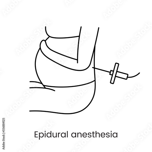 Epidural anesthesia before childbirth, line icon in vector.