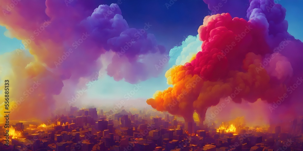 Multicolored clouds of smoke. Toxic color, cartoon composition.