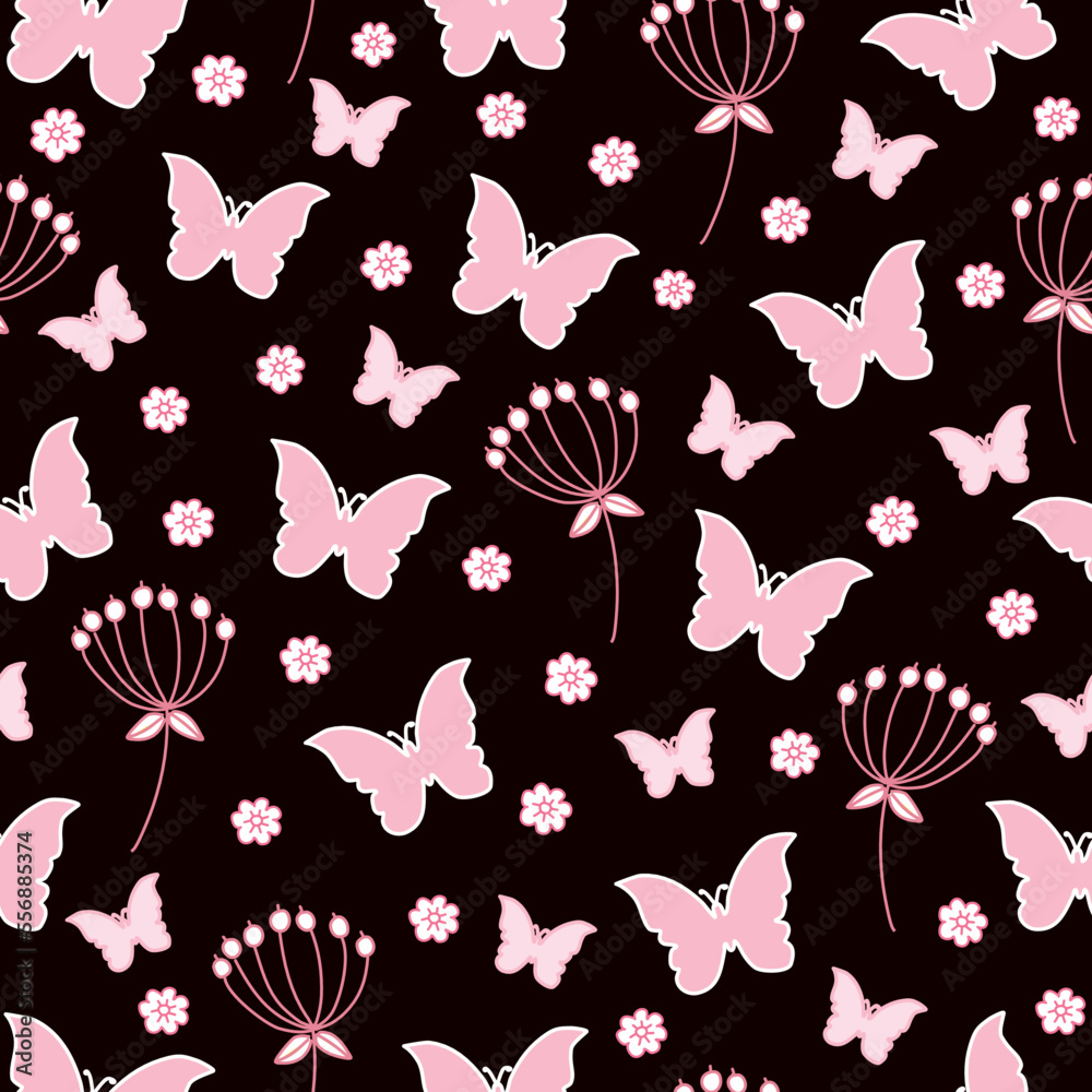 Luxury seamless pattern of flowers and butterflies vector.  Seamless spring floral pattern. Summer beautiful textile, rustic wallpaper, surface, illustration, garden fabric,wrapping paper design