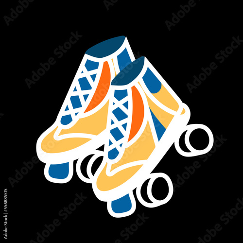 Illustration with retro roller skates on black background. Vector illustration