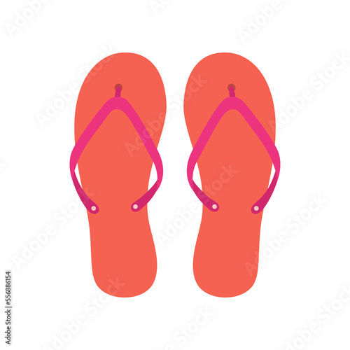 Red flip flops flat vector illustration. Rubber slippers for walking in street or on beach on white background. Footwear, shoes, summer concept